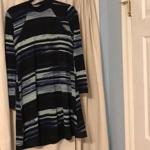 Flowy mock neck multicolored blue dress